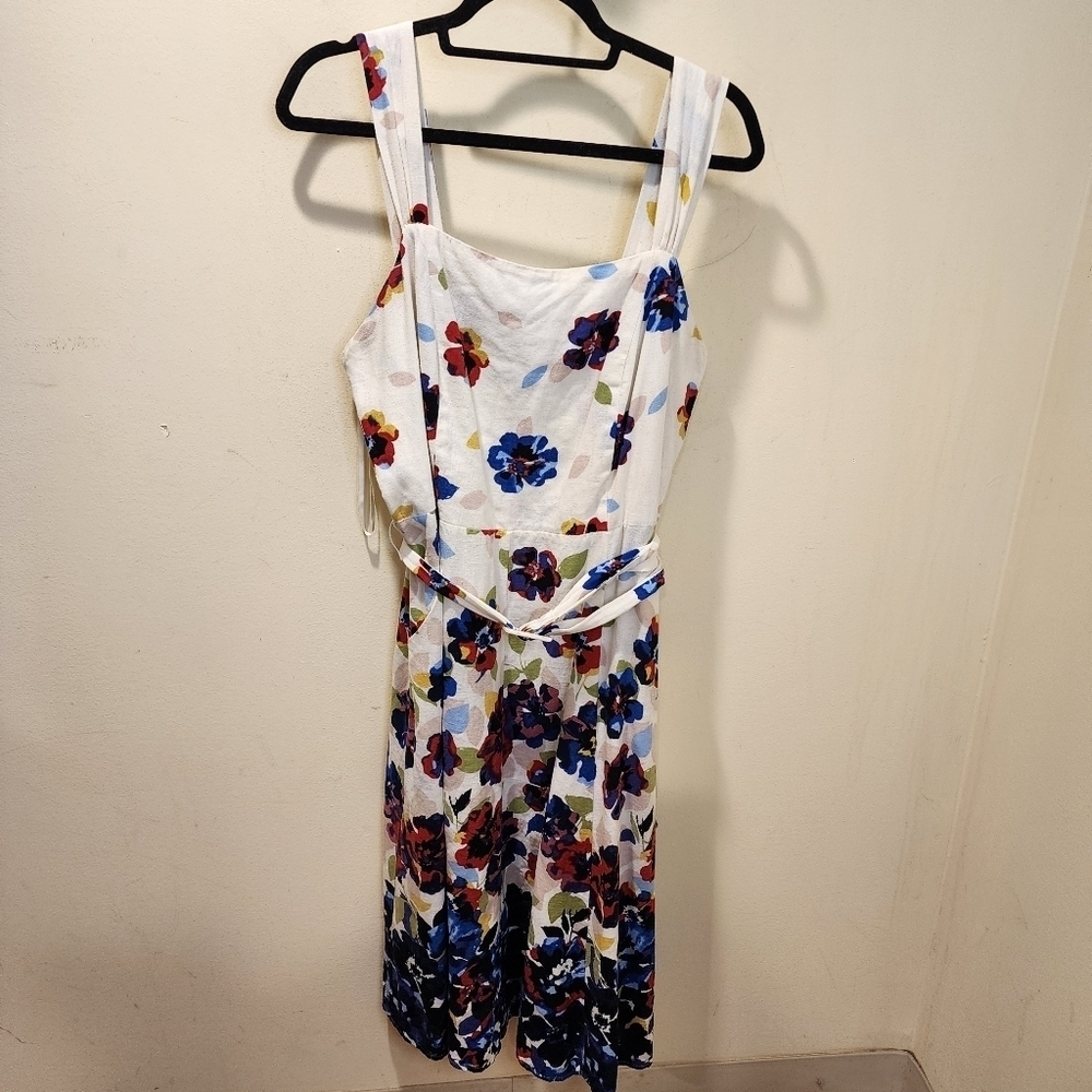 LANE BRYANT Linen Blend Floral Strappy Midi Dress with Pockets size 18